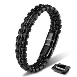 Serasar Premium Genuine Leather Bracelet for Men in Black and Gold