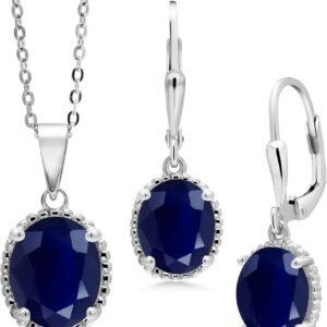 925 Sterling Silver Blue Sapphire Jewelry Set