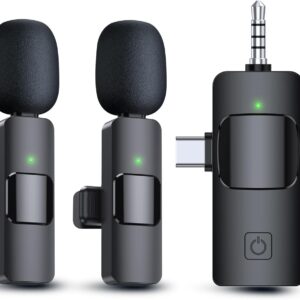 Wireless Lavalier Microphone for Type-C Phone- Plug-Play Wireless Mic with 2 Microphone for USB-C Android Phone and iPhone Video Recording- Interview- Vlog- Auto Sync and Noise Reduction- 2.4 GHZ