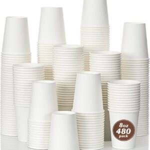 [50 Cups] 8 oz. White Paper Cups - Disposable Hot/Cold Beverage Cup for Water, Juice, Tea