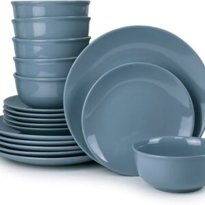 18-Piece Stoneware Dinner Set Plates, Dishes, Bowls, Serves 6 Medium Grey
