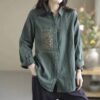 Ladies Comfortable Lapel Shirt for Daily Commute - Single-Breasted Long Sleeve Top with Simple Solid Color Design and Loose Fit