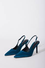 Diamante Trim High Heel Satin Sling Back Pump